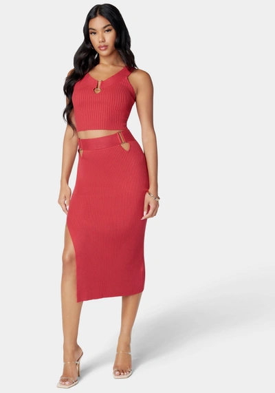 Bebe Ring Detail Side Slit Sweater Skirt In Cardinal