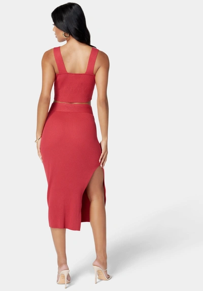 Bebe Ring Detail Side Slit Sweater Skirt In Cardinal