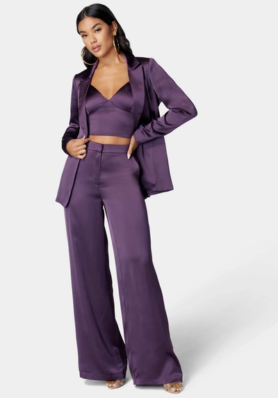 Bebe Satin One Button Tailored Jacket In Midnight Mauve