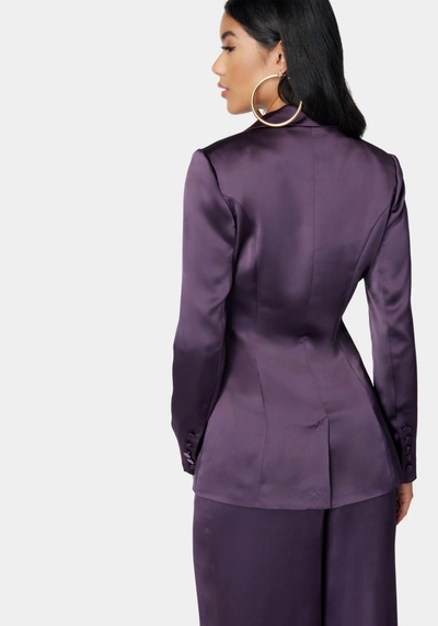 Bebe Satin One Button Tailored Jacket In Midnight Mauve