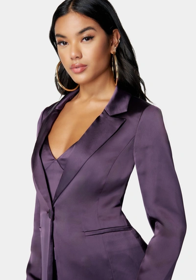 Bebe Satin One Button Tailored Jacket In Midnight Mauve