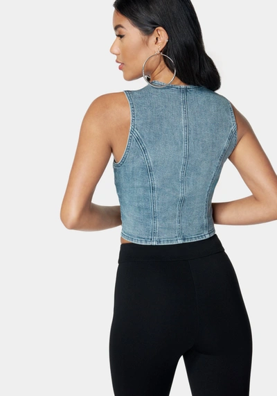 Bebe Button Down Trapeze Denim Top In River Blue Wash