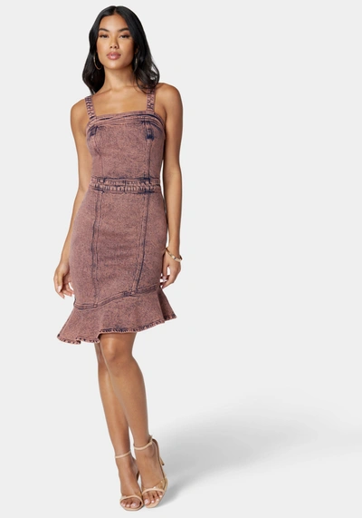 Shop Bebe Asymmetric Hem Sleeveless Denim Dress In Astro Dust