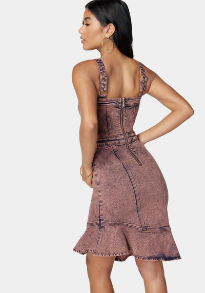 Bebe Asymmetric Hem Sleeveless Denim Dress In Astro Dust