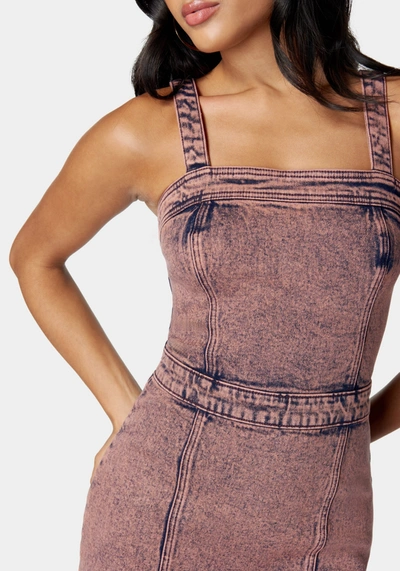 Bebe Asymmetric Hem Sleeveless Denim Dress In Astro Dust