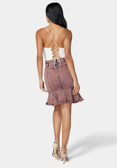 Shop Bebe Flounce Detail Denim Skirt In Astro Dust