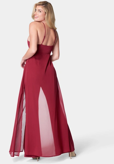 Bebe Overlay Wide Leg Jumpsuit In Wine