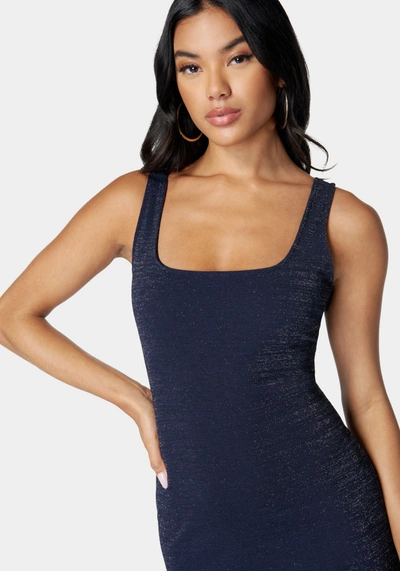 Bebe Square Neck Flare Dress In Navy