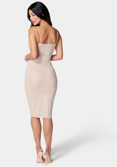 Bebe Sparkle Square Neck Midi Dress In Nude