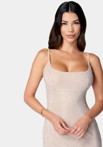 Bebe Sparkle Square Neck Midi Dress In Nude