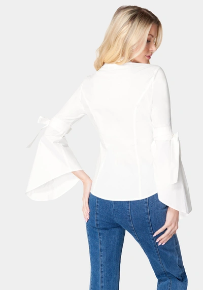 Bebe Button Down Bell Sleeve Poplin Blouse In White Alyssum