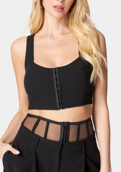 Bebe Hook & Eye Front Bustier Top In Black
