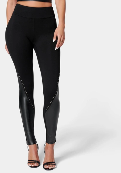 Bebe Vegan Leather And Stud Detail Pdr Legging In Black | ModeSens
