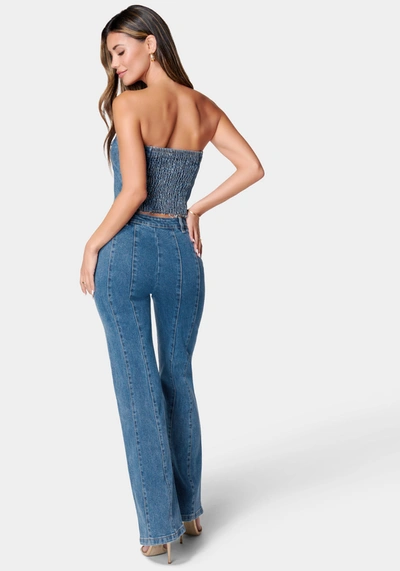 Shop Bebe High Waist Flared Denim Jeans In Antique Indigo Wash