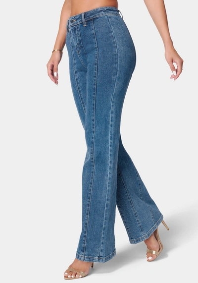 Bebe High Waist Flared Denim Jeans In Antique Indigo Wash