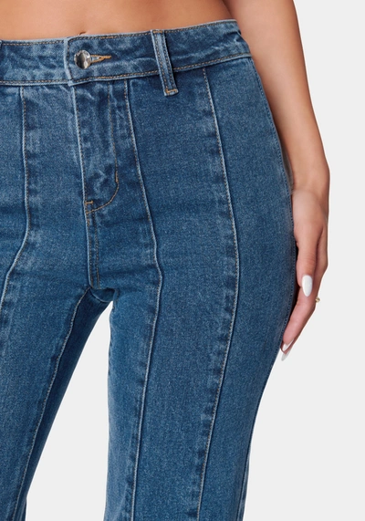 Bebe High Waist Flared Denim Jeans In Antique Indigo Wash