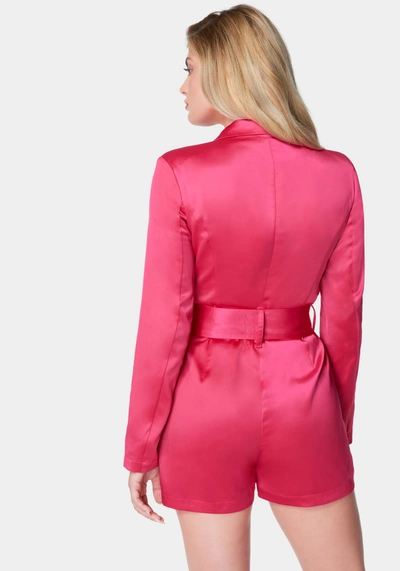 Bebe Satin Blazer Romper In Rose