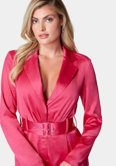 Bebe Satin Blazer Romper In Rose