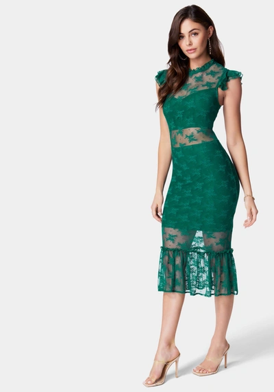 Bebe Illusion Lace Midi Dress In Evergreen