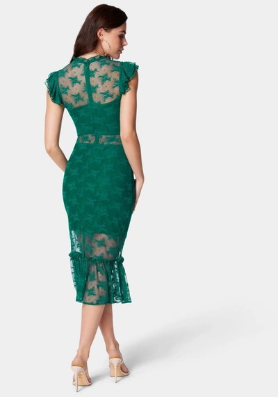 Shop Bebe Illusion Lace Midi Dress In Evergreen