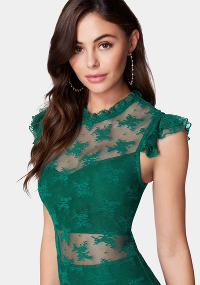 Bebe Illusion Lace Midi Dress In Evergreen