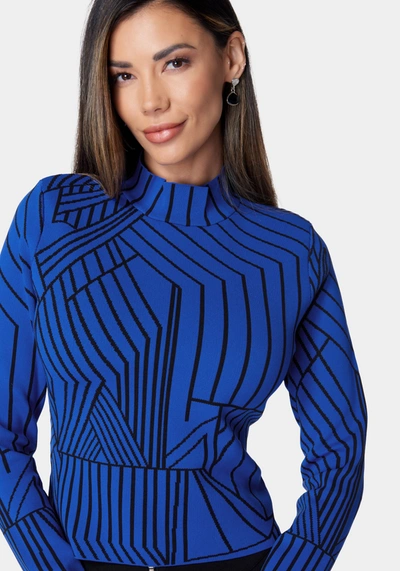 Shop Bebe Abstract Jacquard Mock Neck Sweater In Galactic Cobalt,black
