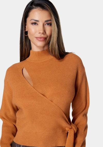 Shop Bebe Wrap Front Mock Neck Sweater In Marmalade