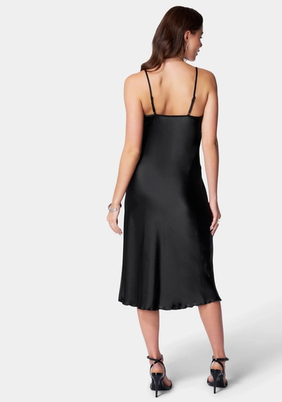 Bebe Satin Cowl Neck Slip Midi Dress In Black