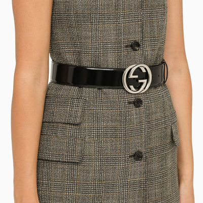 Gucci Gg Black Leather Belt Women In Black