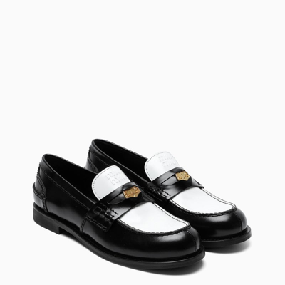 Shop Miu Miu Black/white Leather Penny Loafers Women