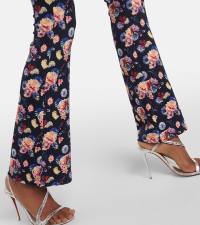 Rabanne Flower Print Flared Trouser In Navy Neon Flowers In Blue
