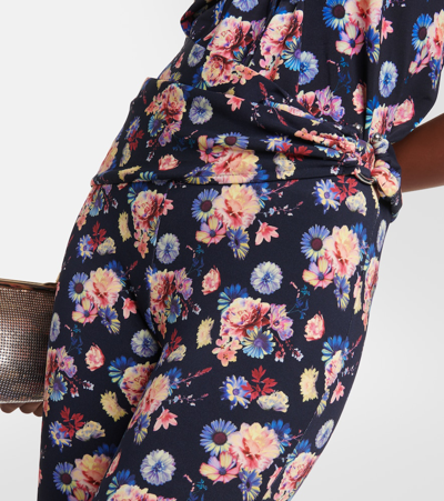 Rabanne Flower Print Flared Trouser In Navy Neon Flowers In Blue