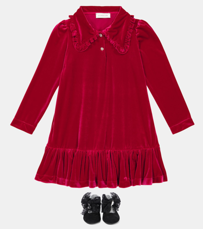Shop Monnalisa Ruffled Velvet Dress In Red