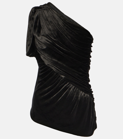Shop Rick Owens Lilies Amira One-shoulder Velvet Top In Black
