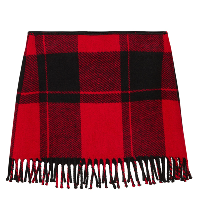 Il Gufo Red Mini-skirt With Check Print And Fringes In Wool Blend Girl In Red