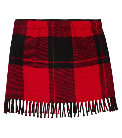 Shop Il Gufo Checked Fringe Skirt In Red