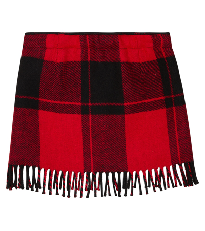 Il Gufo Red Mini-skirt With Check Print And Fringes In Wool Blend Girl In Red