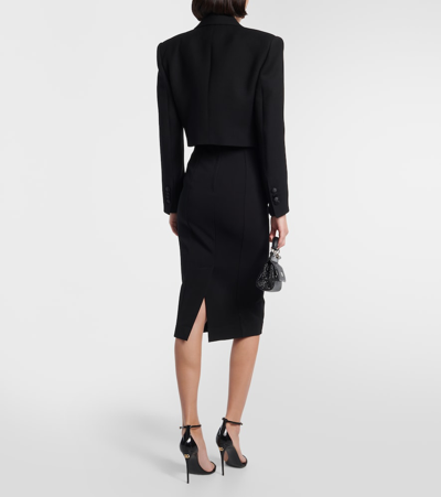 Shop Dolce & Gabbana Cropped Wool-blend Tuxedo Blazer In Black