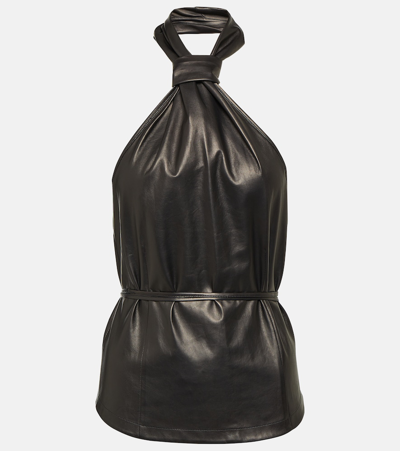 Shop Ann Demeulemeester Halterneck Leather Top In Black