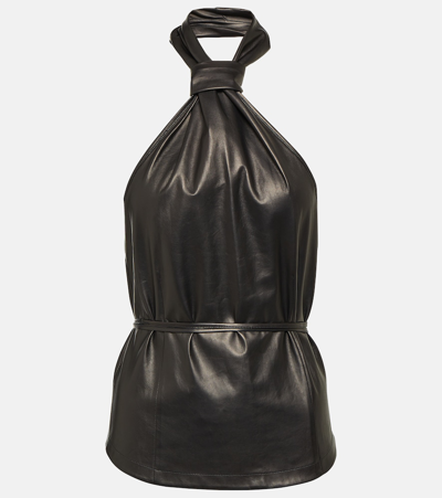 Ann Demeulemeester Leather Halter Top In Black