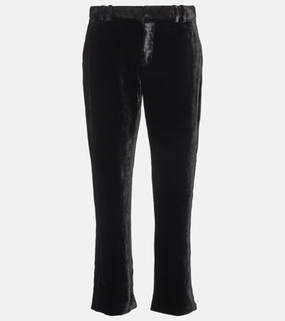 Shop Balmain Cropped Velvet Pants In Black