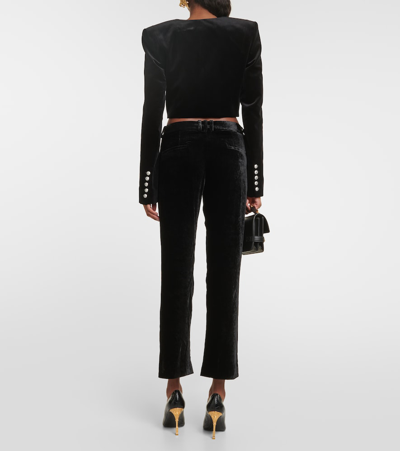 Shop Balmain Cropped Velvet Pants In Black