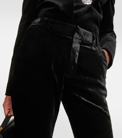 Shop Balmain Cropped Velvet Pants In Black