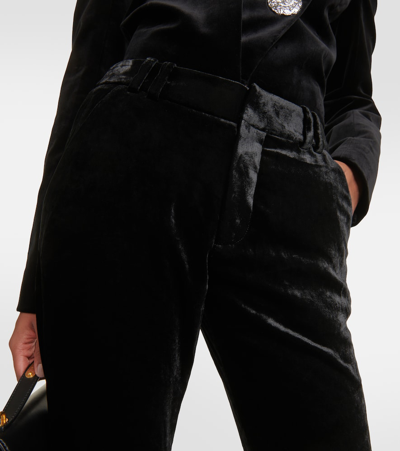 Balmain Cropped Velvet Pants In Black