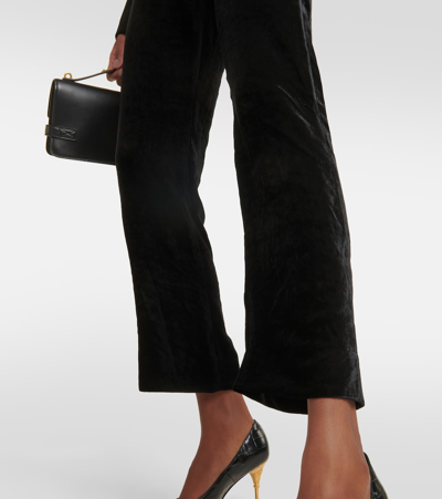 Shop Balmain Cropped Velvet Pants In Black