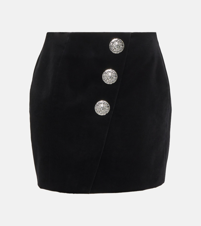 Shop Balmain Embellished Velvet Miniskirt In Black