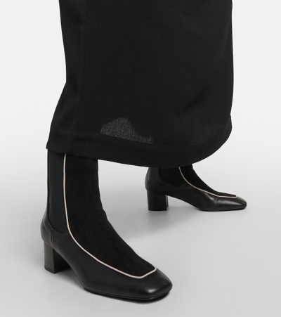 Shop Totême Velvet-trimmed Leather Ankle Boots In Black