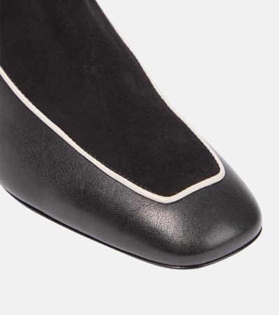 Shop Totême Velvet-trimmed Leather Ankle Boots In Black