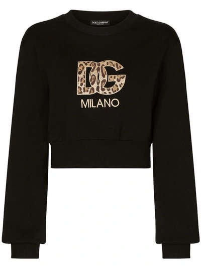 Shop Dolce & Gabbana Short Cotton Sweatshirt In Black