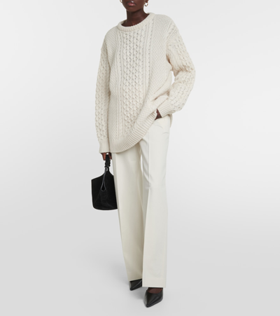Shop Totême Oversized Cable-knit Wool Sweater In Neutrals